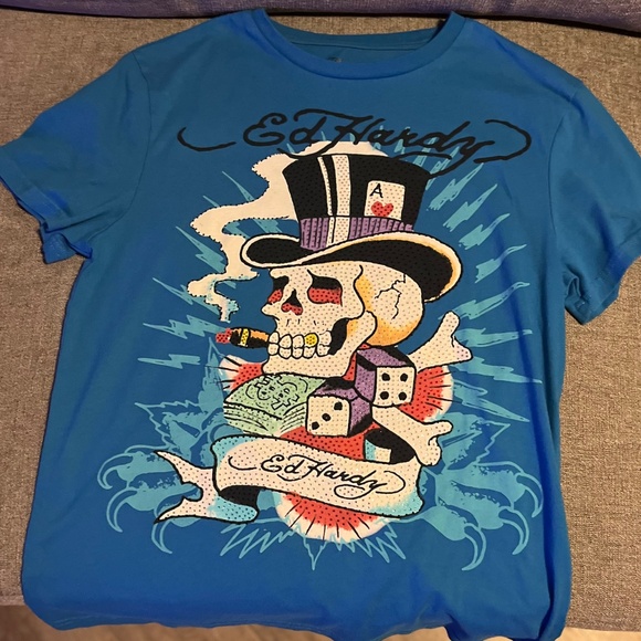 Ed Hardy "Classic Skull Logo" Men's T-Shirt. Blue. Medium - Picture 4 of 5